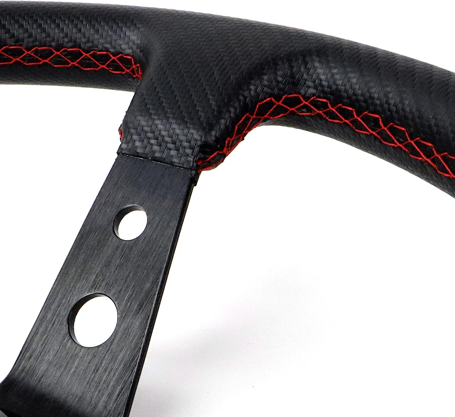 OCC MOTORSPORT UNIVERSAL CAR Go Kart OFFSET STEERING WHEEL TRACK MODEL VINYL CARBON LOOK BLACK RED ARMS - 90 MM FULL DISH WHEEL - 350MM (14 INCH)