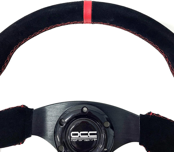 OCC MOTORSPORT FLAT BOTTOM STEERING WHEEL REVENGE MODEL ALCANTARA BLACK ARMS - CAR FLAT DISH STEERING WHEEL - 350MM (14 INCH)