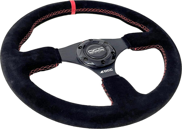 OCC MOTORSPORT FLAT BOTTOM STEERING WHEEL REVENGE MODEL ALCANTARA BLACK ARMS - CAR FLAT DISH STEERING WHEEL - 350MM (14 INCH)