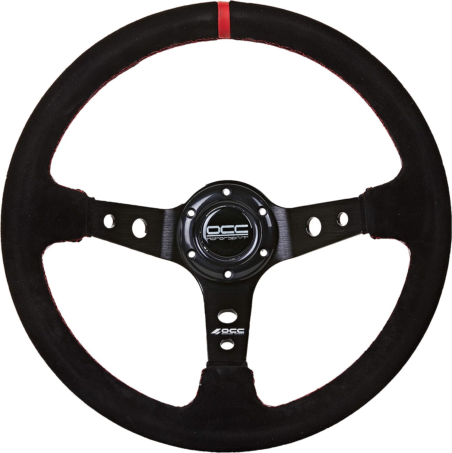 OCC MOTORSPORT OFFSET STEERING WHEEL TRACK MODEL ALCANTARA RED WITH BLACK ARMS - 90 MM FULL DISH WHEEL - 350MM (14 INCH)