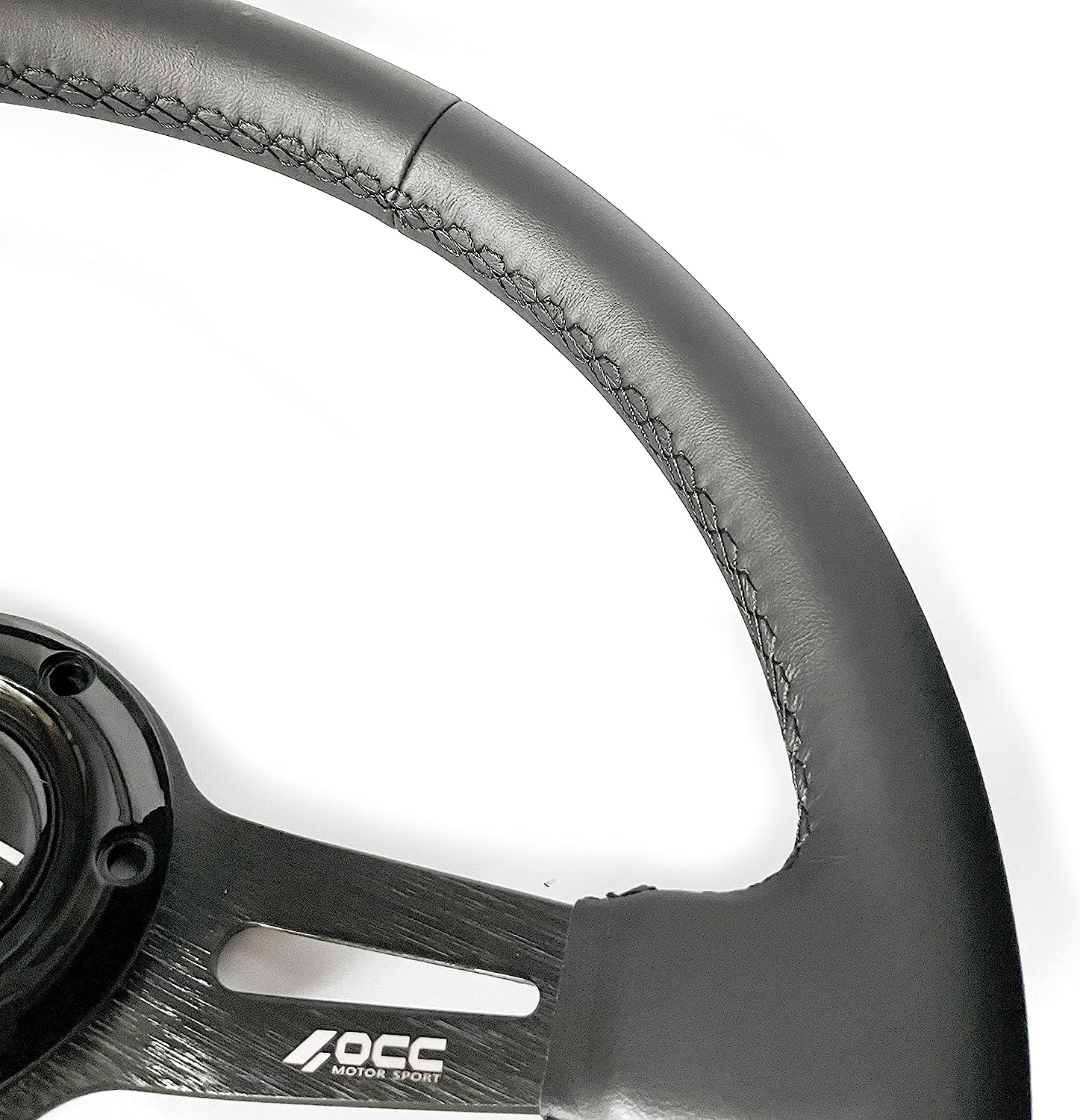 OCC MOTORSPORT SEMI-DISPLACED STEERING WHEEL CLASSIC MODEL NAPPA LEATHER BLACK ARMS - 75 MM SEMI DISH WHEEL - 350MM (14 INCH)