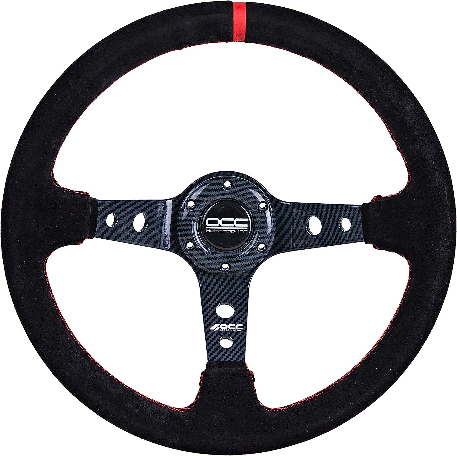 OCC MOTORSPORT OFFSET STEERING WHEEL TRACK MODEL ALCANTARA WITH CARBON LOOK ARMS - 90 MM FULL DISH WHEEL - 350MM (14 INCH)