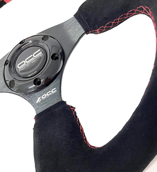 OCC MOTORSPORT FLAT BOTTOM STEERING WHEEL REVENGE MODEL ALCANTARA BLACK ARMS - CAR FLAT DISH STEERING WHEEL - 350MM (14 INCH)