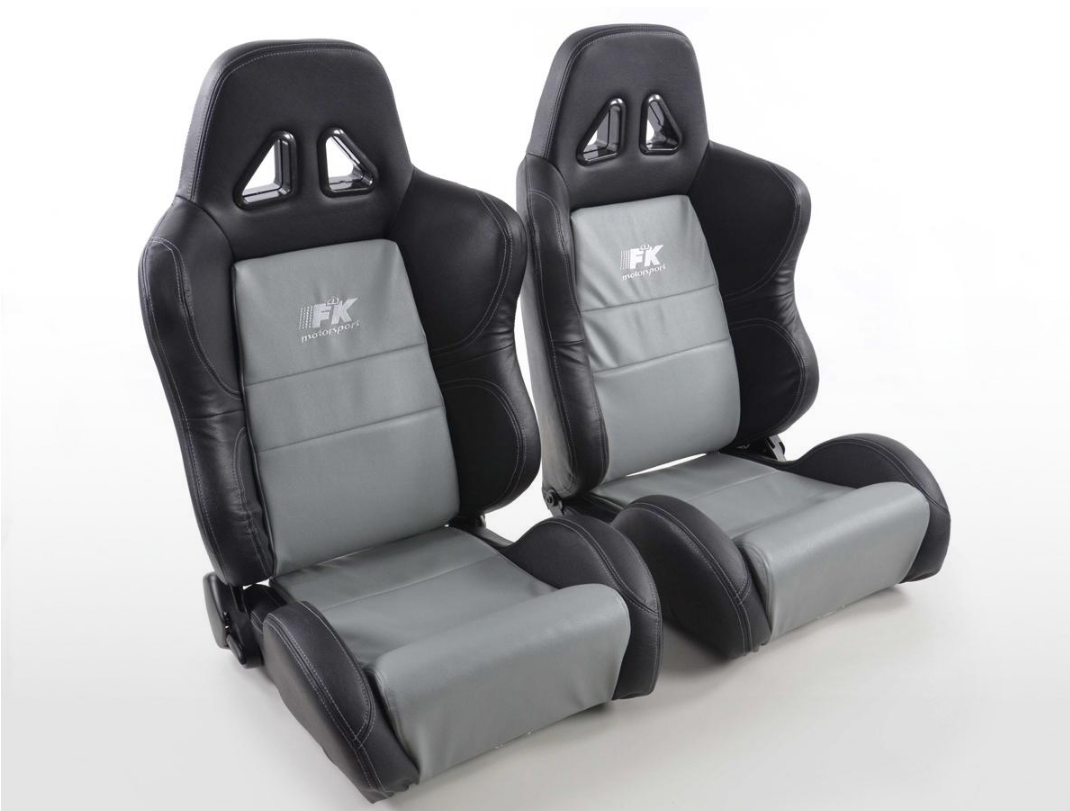 FK Full Bucket Sports Seat Set Black & Grey Kit Car Transporter Defender Van - LJ Automotive