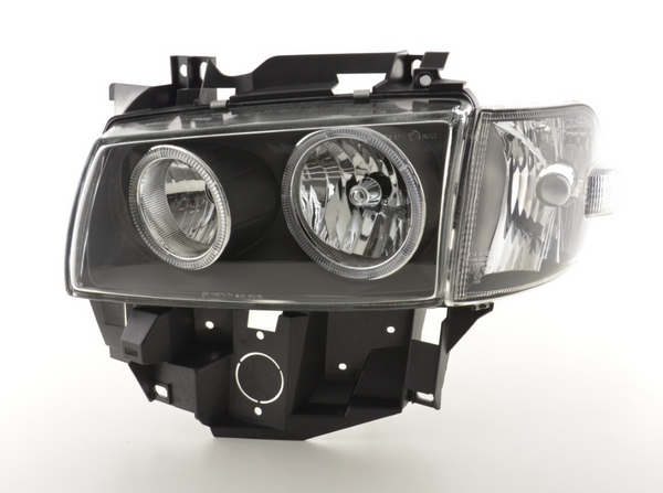 FK Pair LED Angel Eye Black Headlights VW Van Camper Transporter T4 LHD 97-02 - LJ Automotive