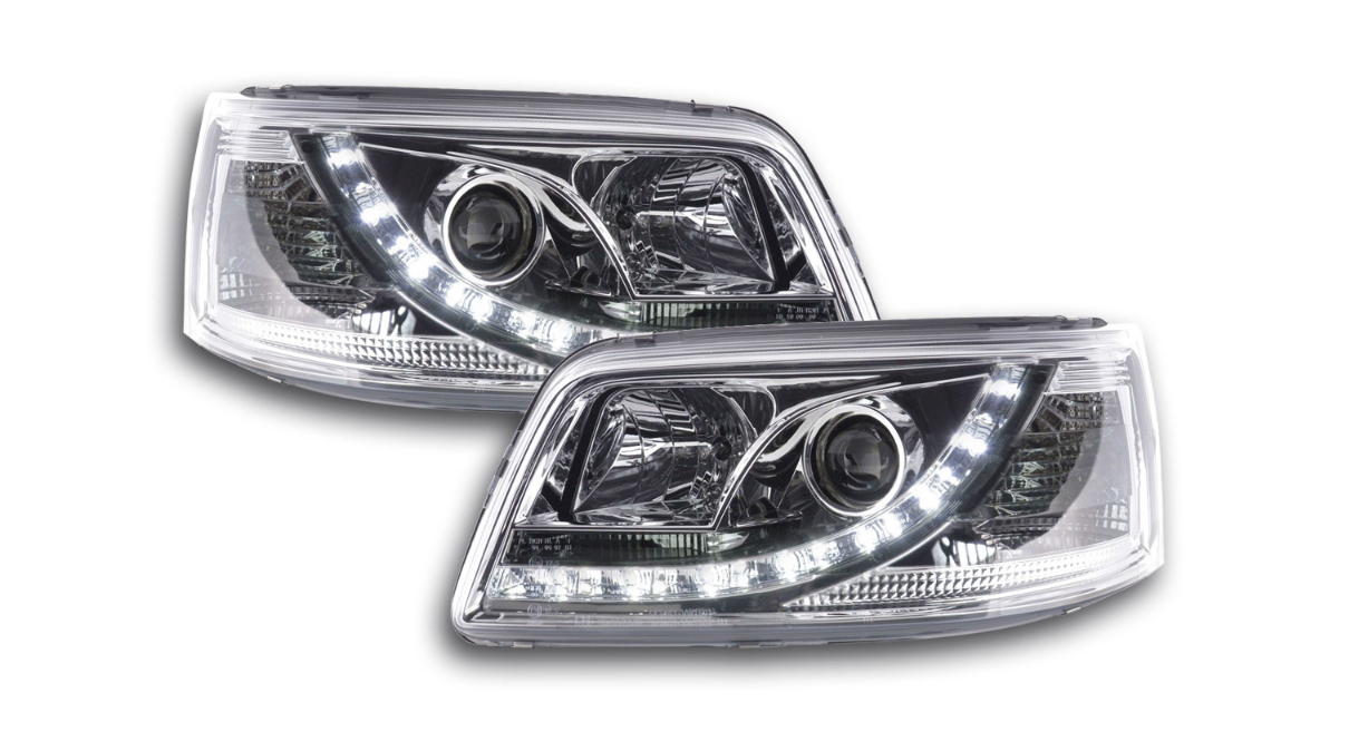 FK Pair LED DRL Projector headlights VW Van Camper Transporter T5 03-09 chrome - LJ Automotive