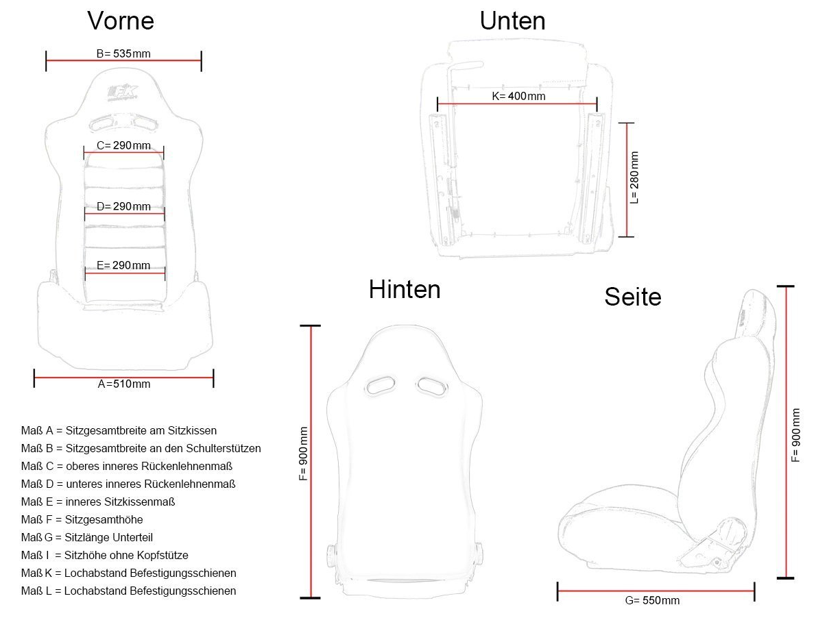 FK Bucket Sports Seat Pair Black & Orange Stitch Car 4x4 Camper T4 T5 Defender - LJ Automotive