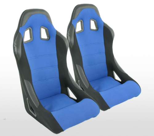 FK Bucket Sports Seats Set Black & Blue Car Van 4x4 Camper Defender Transporter - LJ Automotive
