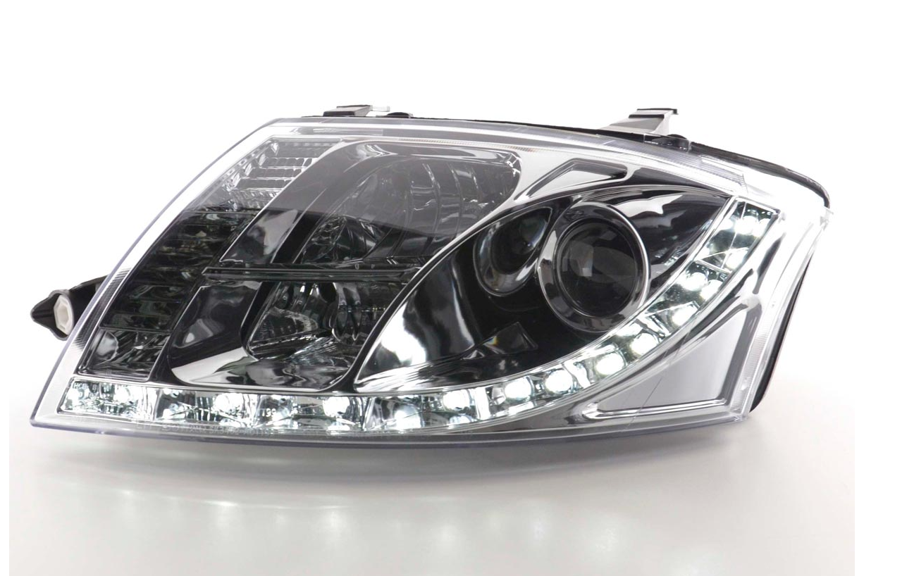 FK AUDI TT 99-06 8N LHD DARK Black CHROME LED DRL DEVIL EYE R8 STYLE HEADLIGHTS - LJ Automotive