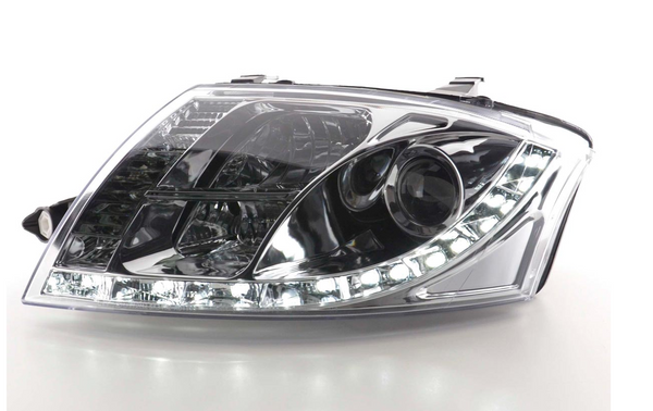 FK AUDI TT 99-06 8N LHD DARK Black CHROME LED DRL DEVIL EYE R8 STYLE HEADLIGHTS - LJ Automotive