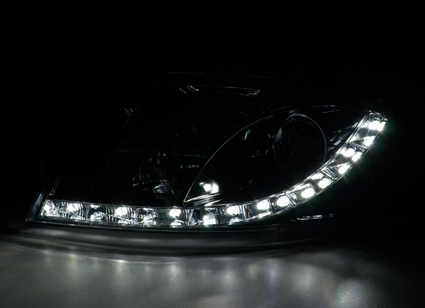 FK AUDI TT 99-06 8N LHD DARK Black CHROME LED DRL DEVIL EYE R8 STYLE HEADLIGHTS - LJ Automotive