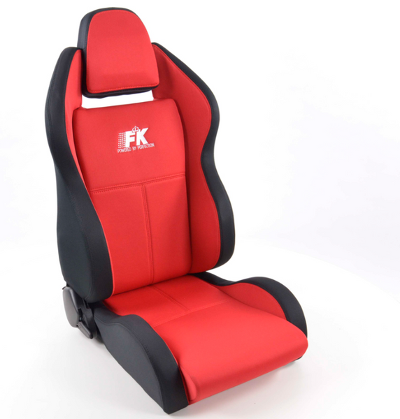 FK Pair Universal Reclining Bucket Sports Seats Black Red Grey Textile Motorsport